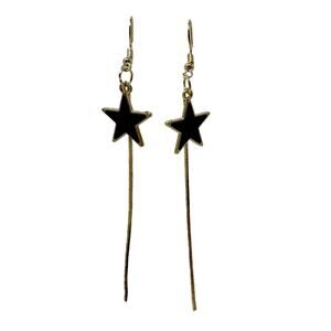 Gold Tone Black Star Tassel Drop Fish Hook Earrings NEW